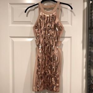 Bebe XXS Blush Sequin Mini Dress